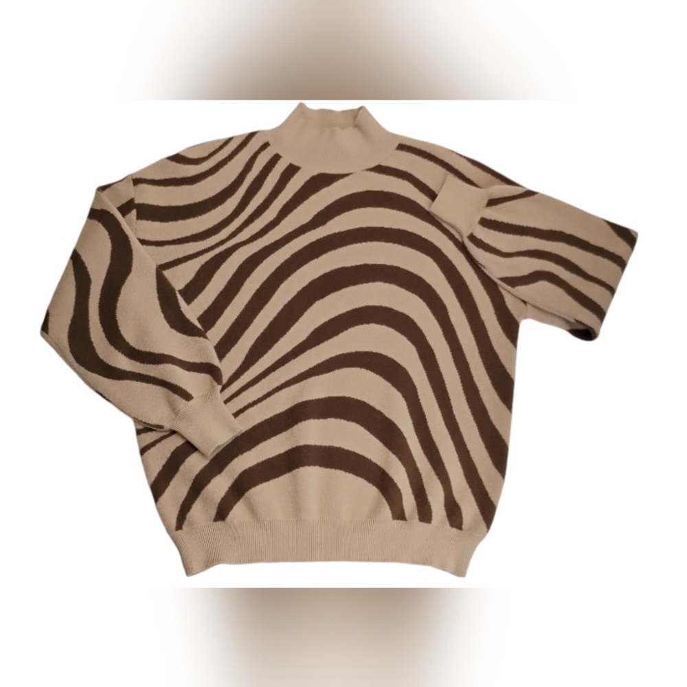 Sage & Oak Women's Turtleneck Sweater Zebra Print Sz M Pullover 3/4 Sleeves H-3